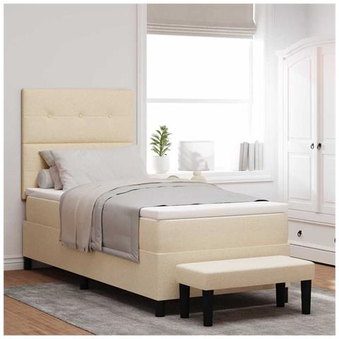 Letto a molle con materasso Crema 90 x 190 cm Tessuto - Foto 2