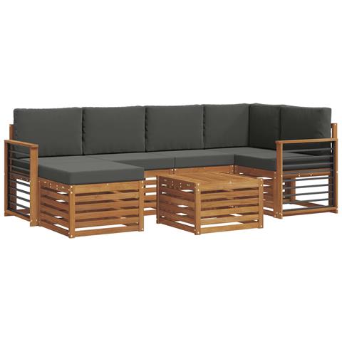 Set divani 7 pcs Naturale e Antracite Legno di Acacia Massello - Foto 1