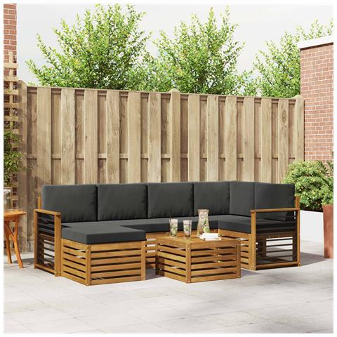 Set divani 7 pcs Naturale e Antracite Legno di Acacia Massello - Foto 2
