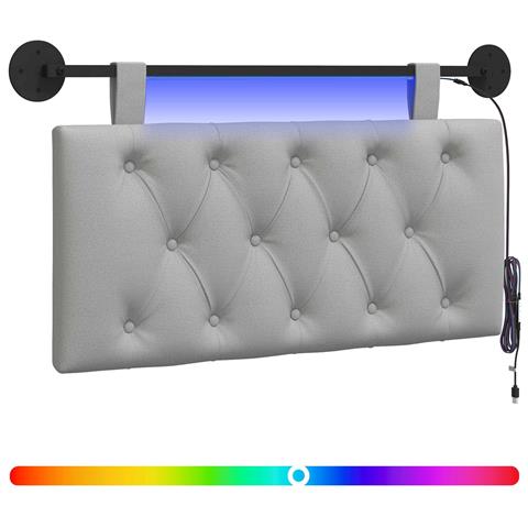 Testiera sospesa Con luce LED Grigio Nuvola Tessuto - Foto 1