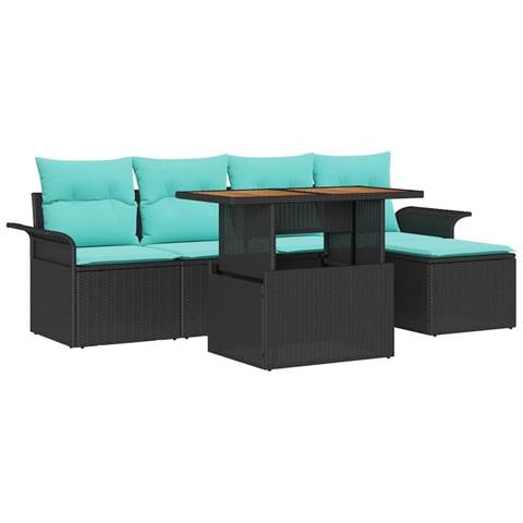 Set Divano da Giardino con cuscino 6 pcs Nero e blu - Foto 1