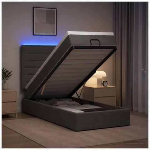 Letto Ottomano con Materasso e LED Grigio Scuro 80 x 200 cm - Foto 2