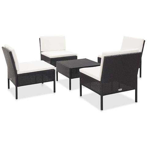 Set Divani da Giardino 5 pz con Cuscini in Polyrattan Nero - Foto 1