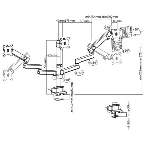 Supporto Da Tavolo Per 3 Monitor Led Lcd Con 2x Usb 3.0 17-27 ""3x7kg Vesa 75x75 E 100x100 Maclean Mc-811 - Foto 3