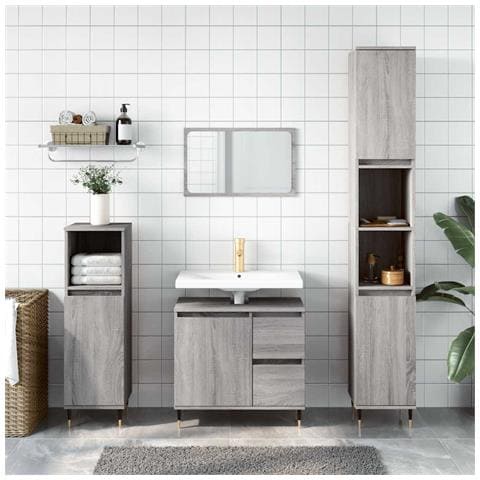 Armadietto Bagno Grigio Sonoma 65x33x60 Cm In Legno Multistrato - Foto 10