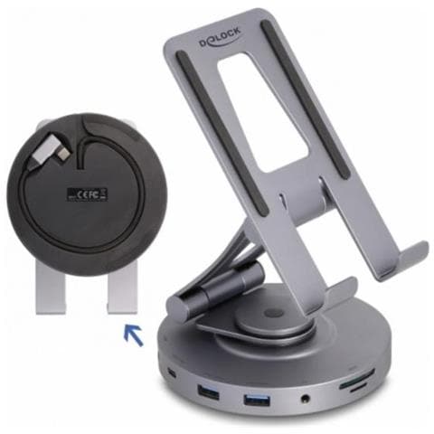 Docking station per tablet e portatile 4K con supporto integrato - HDMI / USB / Hub / SD / Micro SD / PD 3.0 - ruotabile a 360° - Foto 1