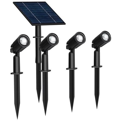 Serie 4 Faretti Led Luce Bianca Faretto Pannello Solare Picchetto Giardino Ip65 - Foto 1