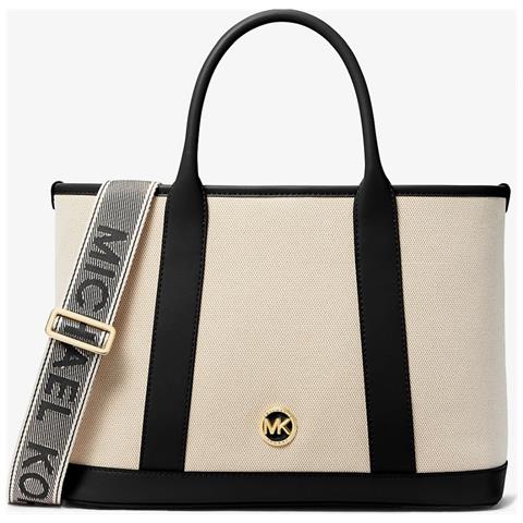 Medium Satchel Nat Blk Borsa Shopper Cotone Borse Donna Beige Eu One Size, 30s4g99s8o-006 - Foto 1