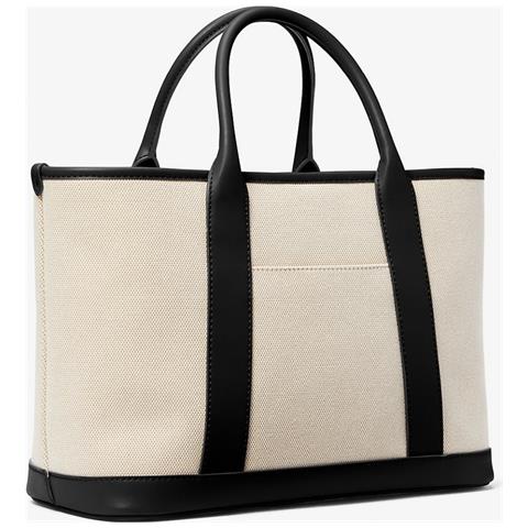 Medium Satchel Nat Blk Borsa Shopper Cotone Borse Donna Beige Eu One Size, 30s4g99s8o-006 - Foto 3