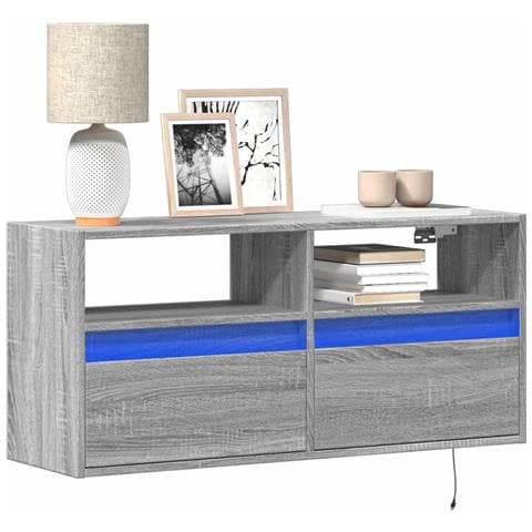 Mobile TV a Parete con Luci LED Grigio Sonoma 100x31x45 cm - Foto 2