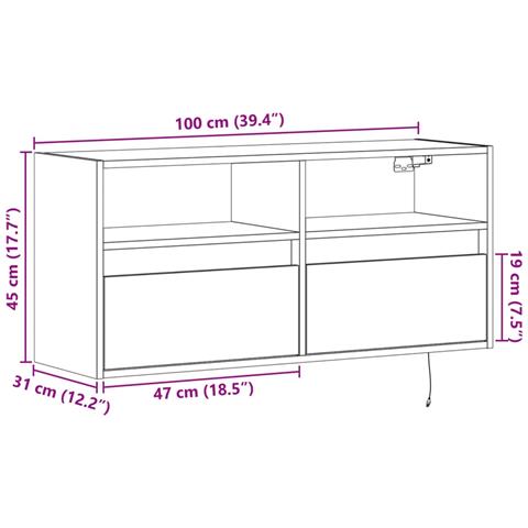 Mobile TV a Parete con Luci LED Grigio Sonoma 100x31x45 cm - Foto 10