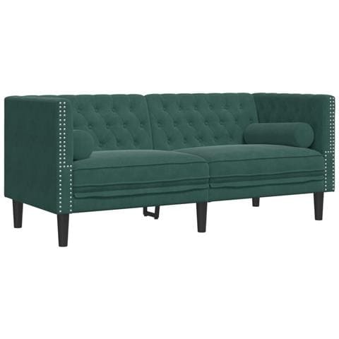 Divano Chesterfield Con Rinforzi 2 Posti Verde Scuro In Velluto - Foto 2