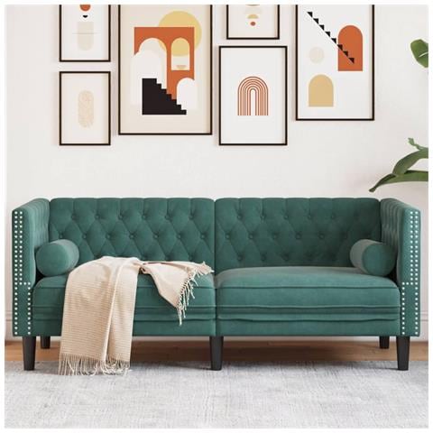 Divano Chesterfield Con Rinforzi 2 Posti Verde Scuro In Velluto - Foto 1