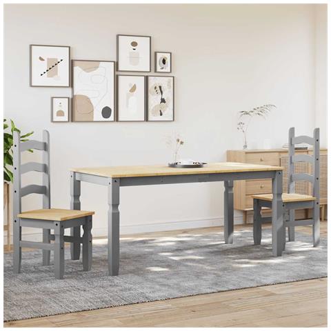 Set Da Pranzo 3 Pz Panama Grigio In Legno Massello Di Pino - Foto 3