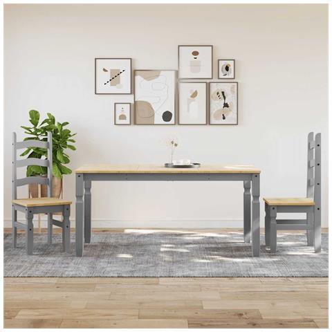 Set Da Pranzo 3 Pz Panama Grigio In Legno Massello Di Pino - Foto 1