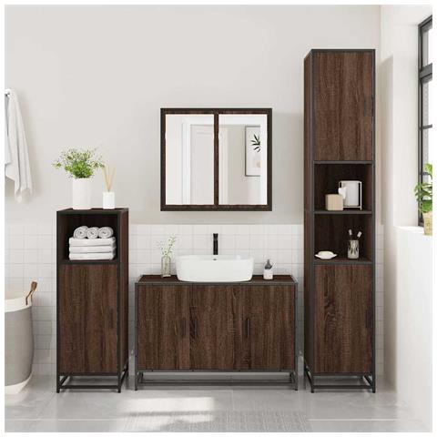 Mobile Lavabo Bagno Rovere Marrone 90x33x60cm Legno Multistrato - Foto 3