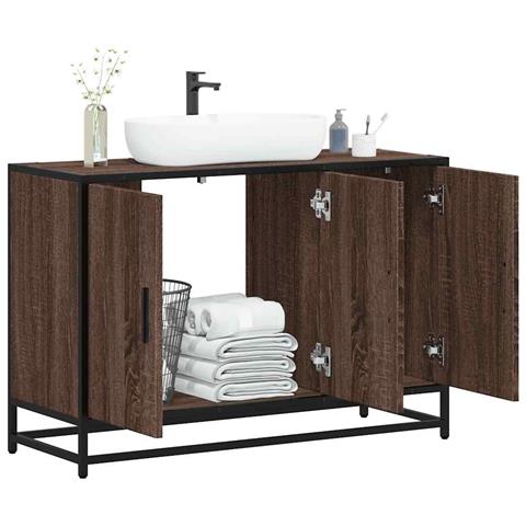 Mobile Lavabo Bagno Rovere Marrone 90x33x60cm Legno Multistrato - Foto 1