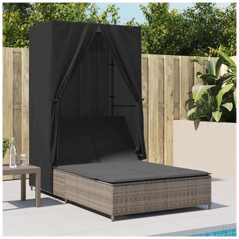 Lusso Casadino -  Lettino Prendisole Doppio Tetto E Tende Grigio In Polyrattan - Foto 2