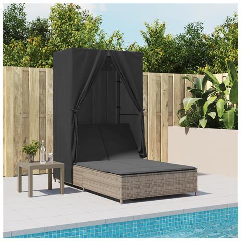 Lusso Casadino -  Lettino Prendisole Doppio Tetto E Tende Grigio In Polyrattan - Foto 8