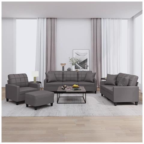 Set di Divani 4 pz con Cuscini Grigio in Similpelle - Foto 2