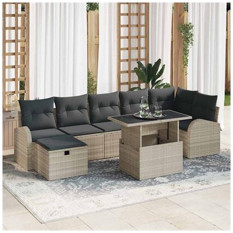 Set Divano da Giardino  8 Pezzi con Cuscini Grigio Chiaro Rattan Polimerico, Divano a 2 Posti da Giardino  con Ripostiglio e Cuscini Grigio Chiaro Rattan Polimerico - Foto 2