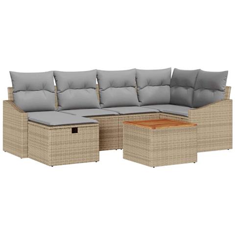 Set Divano da Giardino 7 Pezzi con Cuscini Beige in Rattan Polietilene - Foto 1