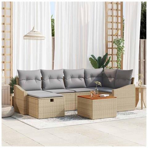 Set Divano da Giardino 7 Pezzi con Cuscini Beige in Rattan Polietilene - Foto 2