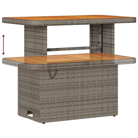 Set divano giardino 10 pezzi con cuscini in rattan grigio poli e acacia,  Set pranzo giardino 3 pezzi con cuscini grigi in rattan poli e acacia - Foto 9