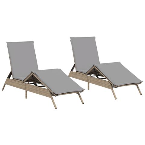 Lettini Prendisole 2 pz con Cuscini Beige in Polyrattan - Foto 1