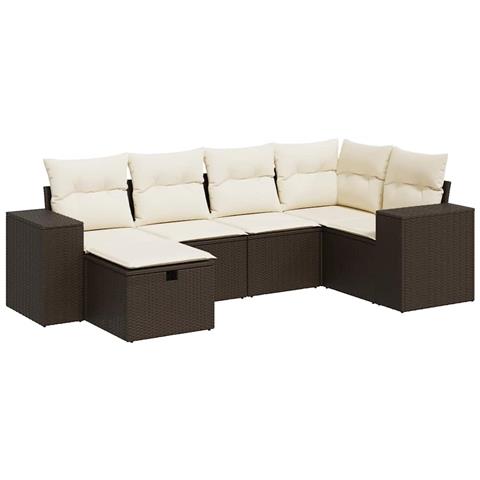 Set Divano da Giardino 6 pz con Cuscini Marrone in Polyrattan - Foto 1