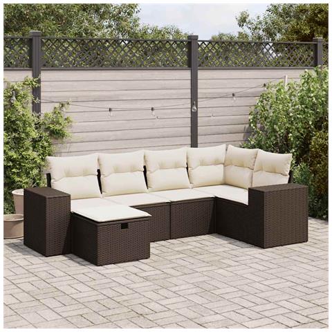 Set Divano da Giardino 6 pz con Cuscini Marrone in Polyrattan - Foto 2