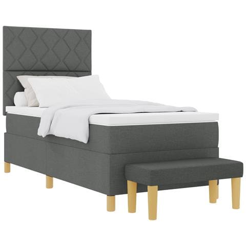 Letto a Molle con Materasso & Panca Grigio Scuro 100x200 cm Tessuto - Foto 1