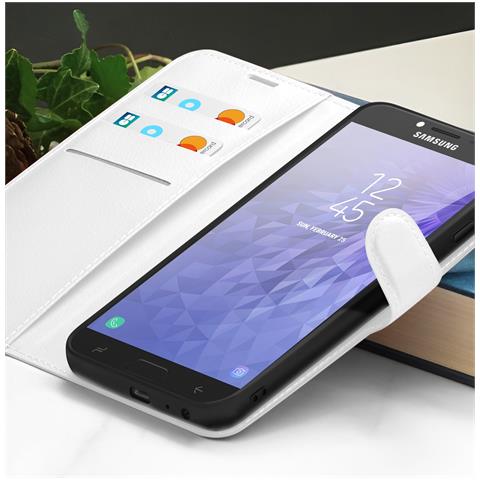 Custodia A Portafoglio Per Samsung J4 Con Supporto E Linguetta Magnetica, Bianco - Foto 5
