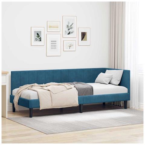 Cornice del letto ad angolo Blu 80 x 200 cm Velluto - Foto 2