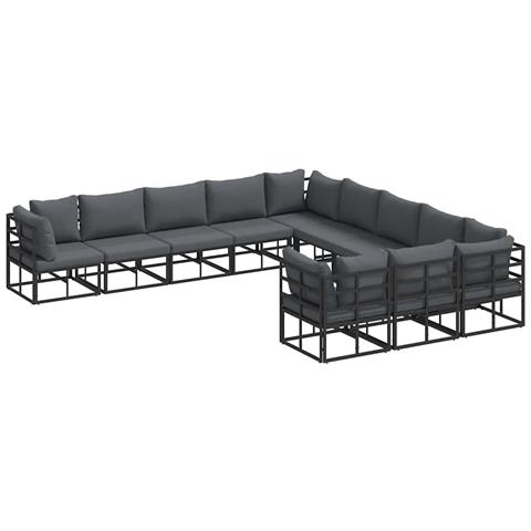 Set Divano da Giardino con cuscino 11 pcs Nero Alluminio - Foto 1