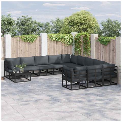 Set Divano da Giardino con cuscino 11 pcs Nero Alluminio - Foto 2