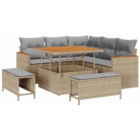 Set Divano da Giardino con cuscino 8 pcs Beige Poly Rattan - Foto 1