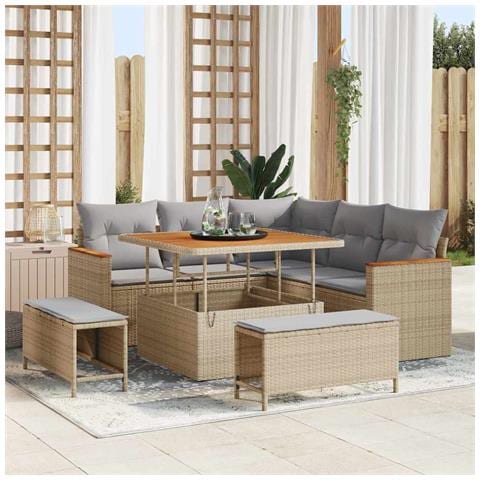 Set Divano da Giardino con cuscino 8 pcs Beige Poly Rattan - Foto 2