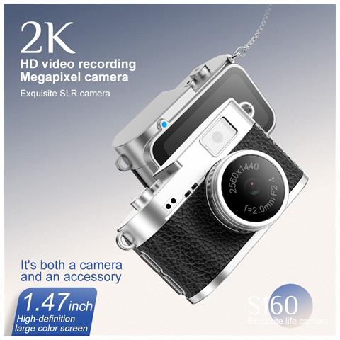 Mini Fotocamera Retrò Con Torcia: Video Hd 1080p, Portachiavi Portatile Black - Foto 2