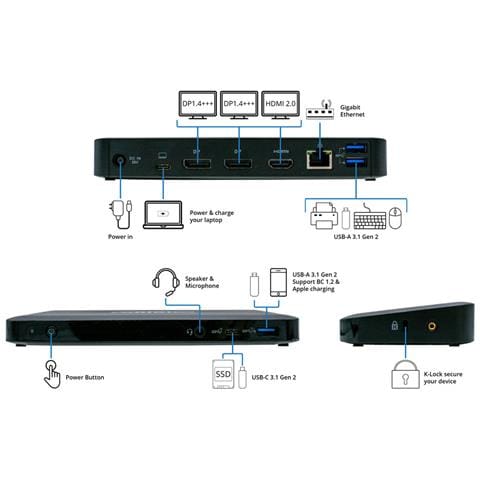 26D32AA#ABB-OS replicatore di porte e docking station per laptop USB 3.2 Gen 1 (3.1 Gen 1) Type-C Nero - Foto 2