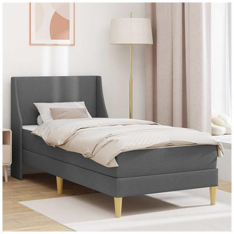 Struttura letto con materasso Grigio scuro 90 x 200 cm Tessuto - Foto 2