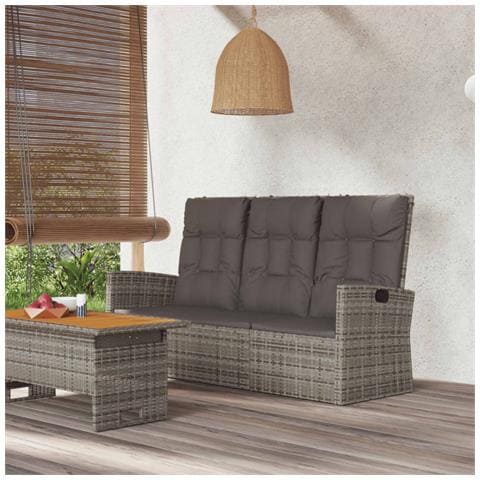 Panca Giardino Reclinabile con Cuscini 173cm Polyrattan Grigio - Foto 2