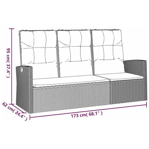 Panca Giardino Reclinabile con Cuscini 173cm Polyrattan Grigio - Foto 8