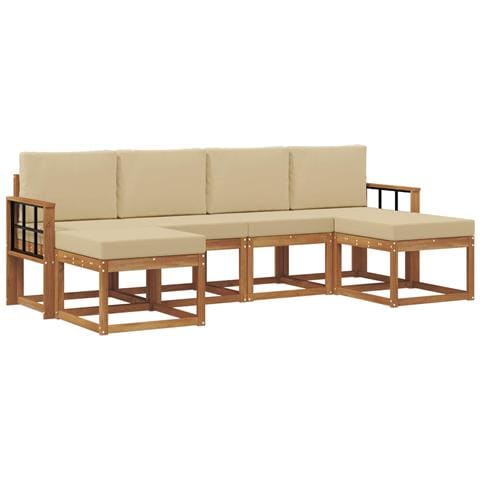 Set di divani da esterno con cuscino 6 pcs Naturale e Beige - Foto 1