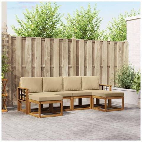 Set di divani da esterno con cuscino 6 pcs Naturale e Beige - Foto 2