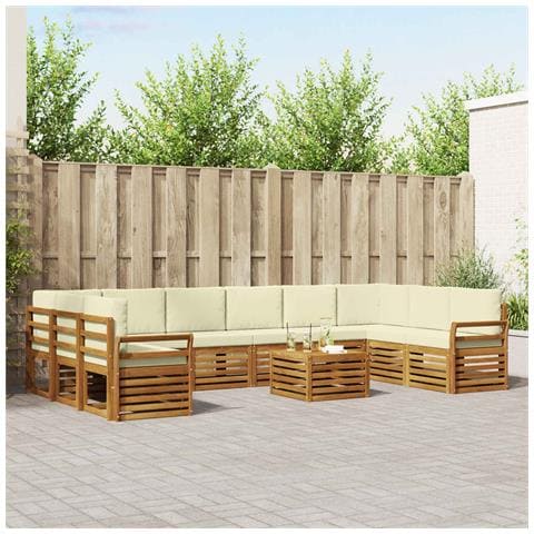 Set divani 11 pcs Naturale e Crema Legno di Acacia Massello - Foto 2