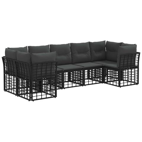 Set di divani da esterno 7 pcs Nero e Grigio scuro Poliestere - Foto 1