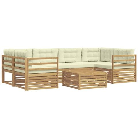 Set di divani da esterno 7 pcs Bianco e Crema Poliestere - Foto 1