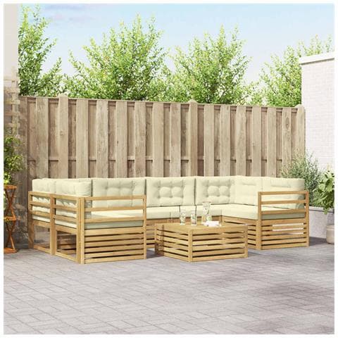 Set di divani da esterno 7 pcs Bianco e Crema Poliestere - Foto 2