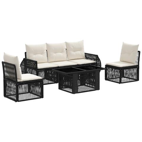 Set Divano da Giardino 6 pz Nero e Bianco Crema polyrattan - Foto 1